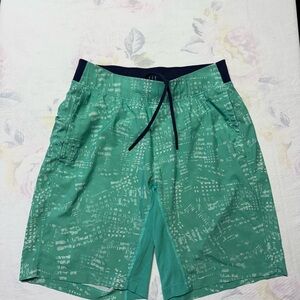 lululemon athletica Green Athletic Shorts with Navy Waistband